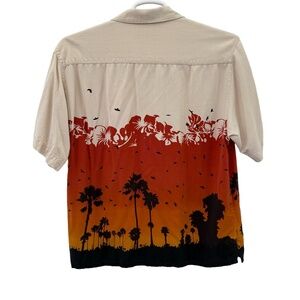 Island Republic Shirt Mens Large Beige Hawaiian Sunset‎ Silk Short Sleeve